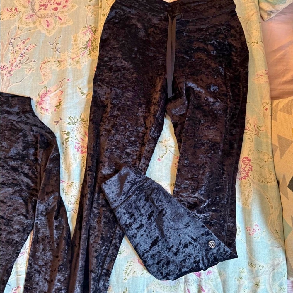 Lululemon Black Track Pants with Luxurious Velvet Texture
